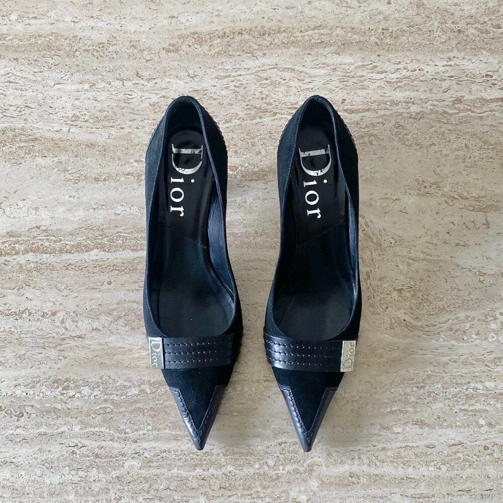 Vintage Dior Logo Plate Kitten Heel Pumps